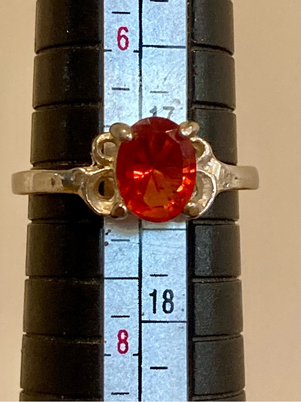 Sterling Silver 925 Orange Red Faceted Gemstone Ring Size 7 - Picture 3 of 13